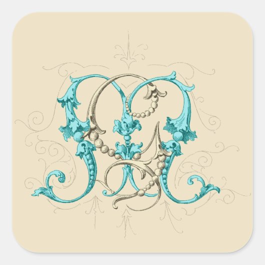 GM MG Monogramm Quadratischer Aufkleber (Vorderseite)