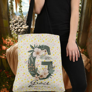 Gnadenstrahlende Blüte - Boho-Floral-Monogramm Tragetaschen Mit Langen Trägern