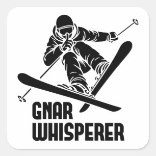 Gnar Whisperer Skiing Quadratischer Aufkleber
