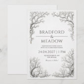 Gnarled Silver Branch Winter Gothic Border Wedding Einladung (Vorne/Hinten)