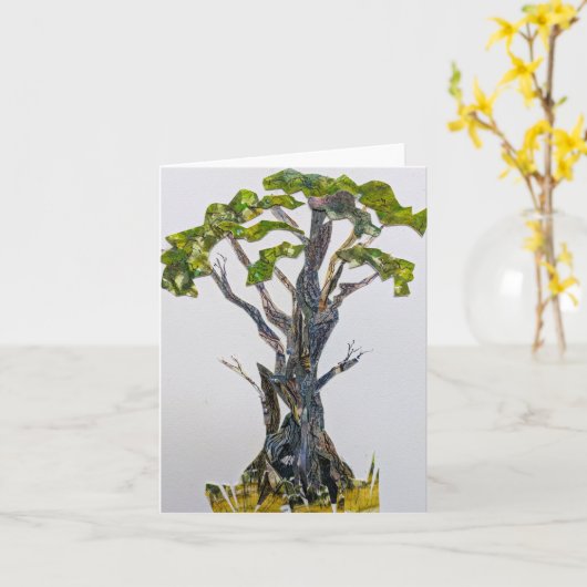 Gnarled Tree a Aquarellkollage Karte (Gelbe Blume)