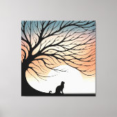 Gnarly Tree Black Cat Silhouette in aufstrebender Leinwanddruck (Vorderseite)
