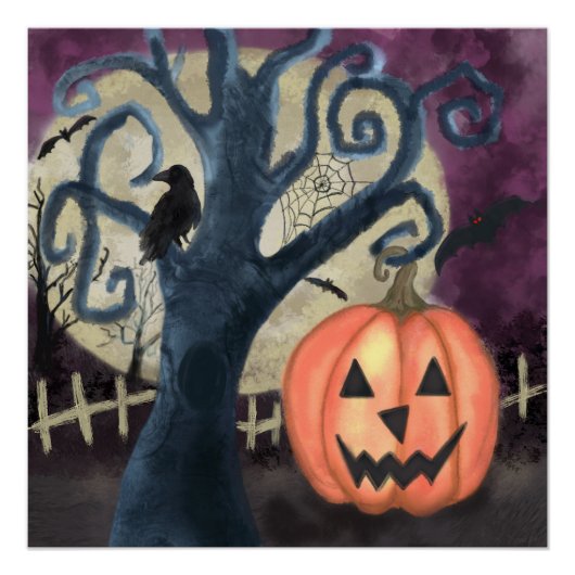 Gnarly Tree Halloween Scene Poster (Vorderseite)