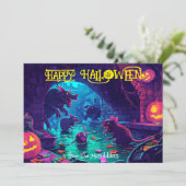 Gnaw-oder-Leckerei: Spuk Underpass Halloween-Karte Einladung (Stehend Vorderseite)