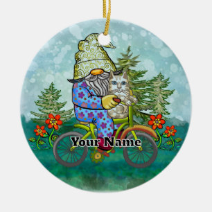 Gnom auf Fahrrad Keramik Ornament