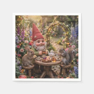Gnom beim Teekränzchen mit Hase und Eichhörnchen Serviette