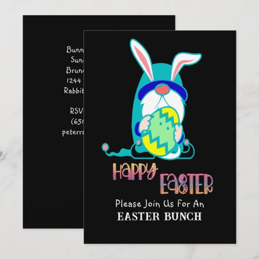 Gnom & Ei Frohe Ostern Brunch Einladung (Vorne/Hinten)