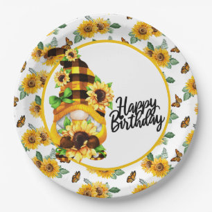 Gnom Glücklicher Geburtstag Sonnenblume Pappteller