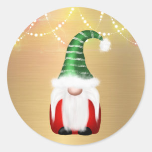 Gnom Gold Rot Grüne Lichter Weihnachten Runder Aufkleber