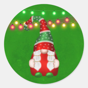 Gnom Grüne Rote Lichter Weihnachten Runder Aufkleber