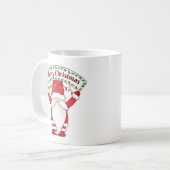 Gnom hält Weihnachtsbanner Kaffeetasse (Vorderseite Links)