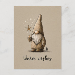 Gnom-Illustration mit "Warme Wünsche"-Text Postkarte