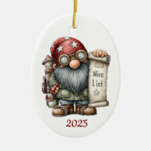 Gnom Keramik-Oval-Weihnachtsschmuck