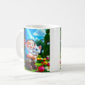 Gnom knuddelt Katze Kaffeetasse (Vorderseite Links)