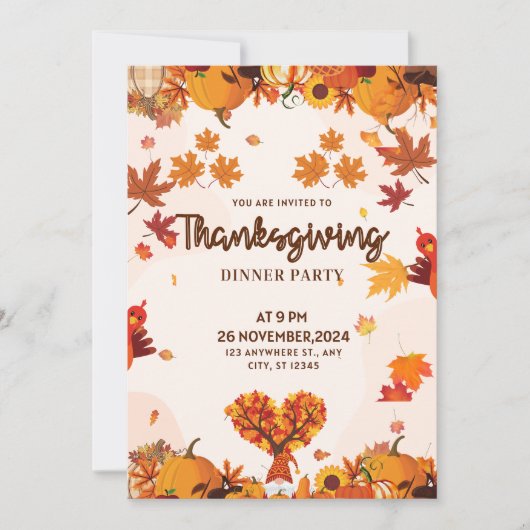 Gnom mit Kürbissen Herzbaum Kunst Herbst Einladung (Vorderseite)