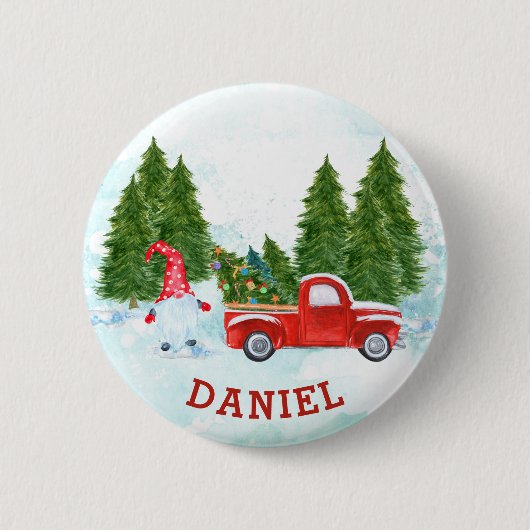 Gnom mit rotem LKW Weihnachten Button (Vorderseite)