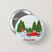 Gnom mit rotem LKW Weihnachten Button (Vorne & Hinten)