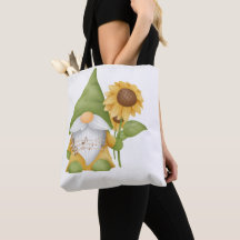 Gnom mit Sonnenblume und Noten auf einer Tote-Tasc