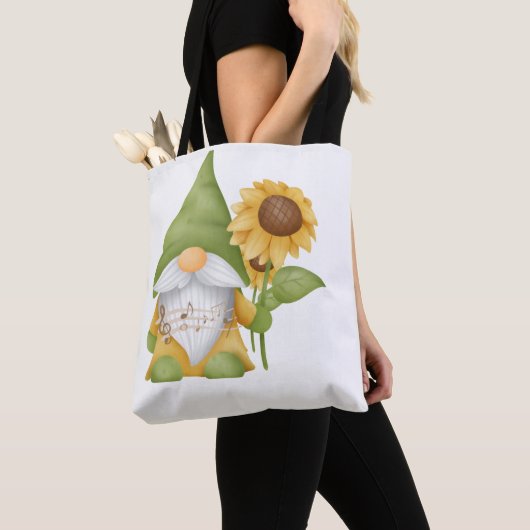 Gnom mit Sonnenblume und Noten auf einer Tote-Tasc Tasche (Von Nahem)