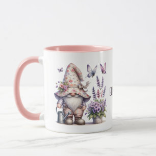 Gnom Monogramm lila rosa Blumen Schmetterlinge Tasse