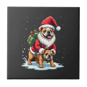 Gnom Reitet Englische Bulldogge Weihnachten Xmas J Fliese