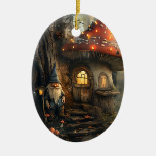 Gnom- und Pilzhaus-Design Keramik Ornament