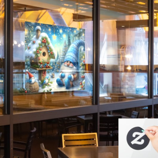 Gnome and Birdhouse Window Cling Fensteraufkleber (Restaurantfenster)