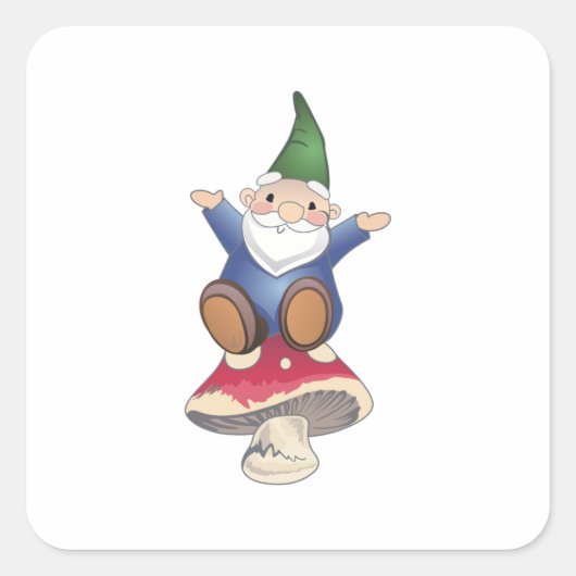 GNOME AUF DEM MUSHROOM QUADRATISCHER AUFKLEBER (Vorderseite)