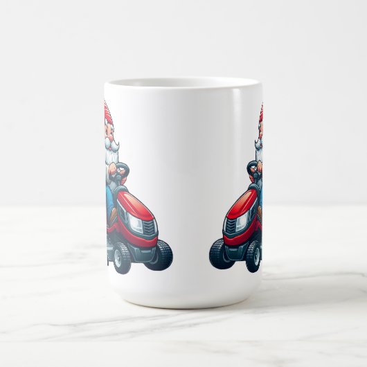 Gnome auf dem Rasenmäher mit Blume-Korb Kaffeetasse (Mittel)