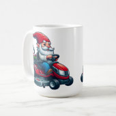 Gnome auf dem Rasenmäher mit Blume-Korb Kaffeetasse (Vorderseite Links)