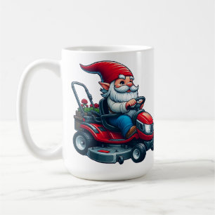 Gnome auf dem Rasenmäher mit Blume-Korb Kaffeetasse