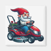 Gnome auf dem Rasenmäher mit Blume-Korb Magnet (Vorne)