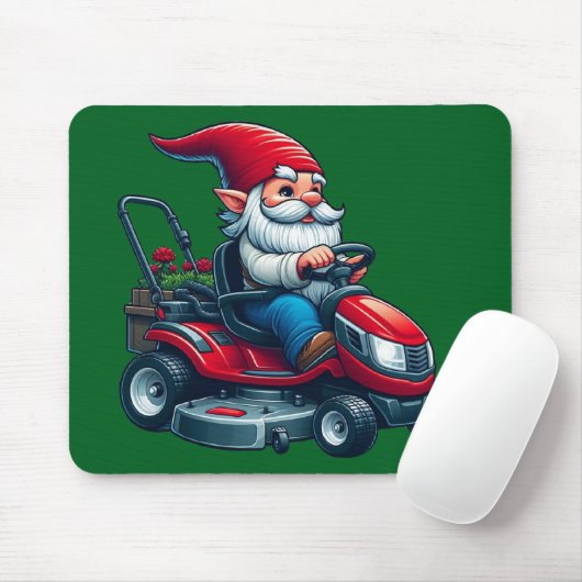 Gnome auf dem Rasenmäher mit Blume-Korb Mousepad (Mit Mouse)