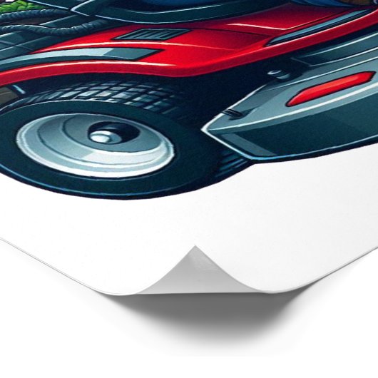 Gnome auf dem Rasenmäher mit Blume-Korb Poster (Ecke)