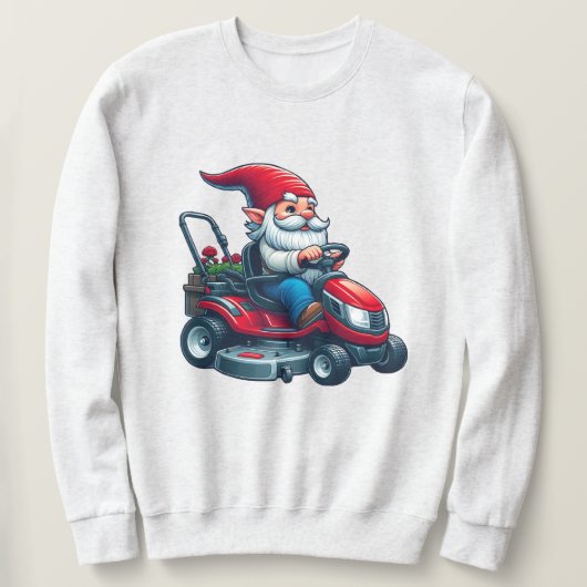 Gnome auf dem Rasenmäher mit Blume-Korb Sweatshirt (Design vorne)