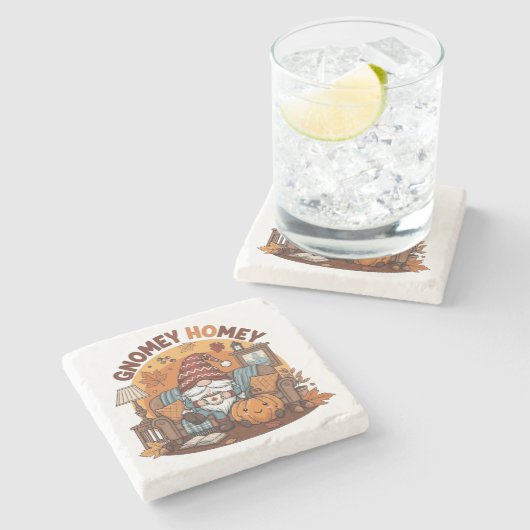 Gnome auf der Zuhause, saisonale Kürbiskonstruktio Steinuntersetzer (Seitenansicht)