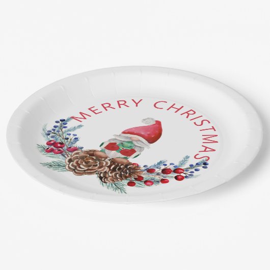 Gnome auf Pine Cones Pappteller (Schrägansicht)