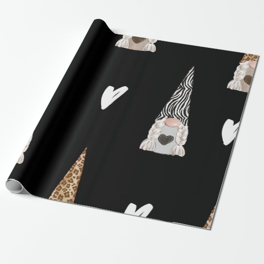 Gnome auf schwarzem Geschenkpapier (Ungerollt)