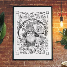 Gnome auf Zuhause Mandala Adult Coloring Poster