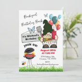 Gnome Barbecue Birthday Bash Party Einladung (Stehend Vorderseite)