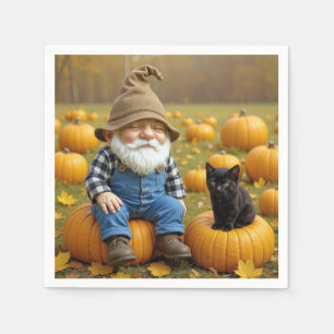 Gnome Bauer und Black Kitten On Pumpkins Serviette