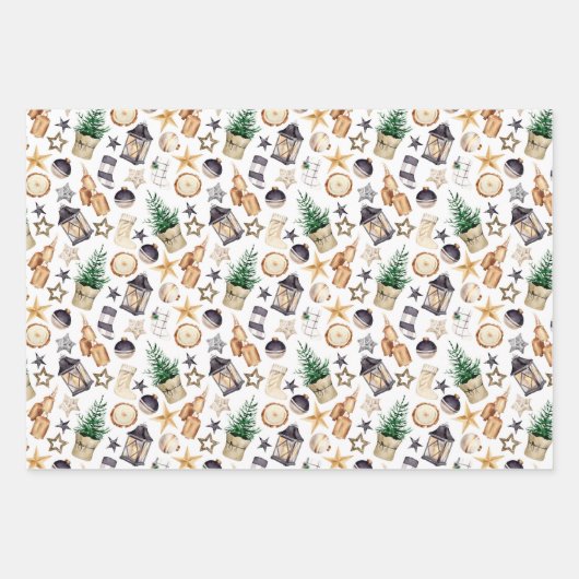 Gnome Bauernhaus Schwarz-Weiß Kariert Geschenkpapier Set (Vorderseite 2)