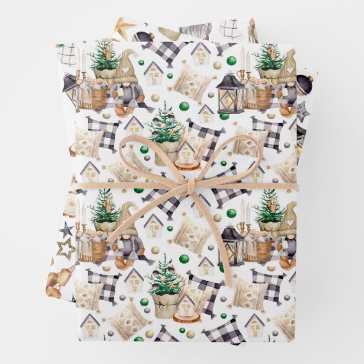 Gnome Bauernhaus Schwarz-Weiß Kariert Geschenkpapier Set (Beispiel)