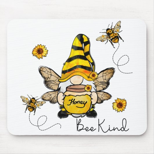 Gnome Bee Kind Sonnenblume Mousepad (Vorne)