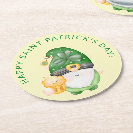 Gnome Beer Happy Saint Patrick's Day Party Runder Pappuntersetzer (Angewinkelt)