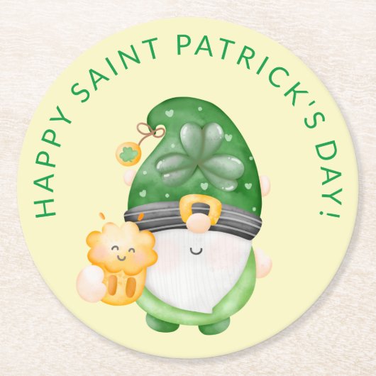 Gnome Beer Happy Saint Patrick's Day Party Runder Pappuntersetzer (Vorderseite)