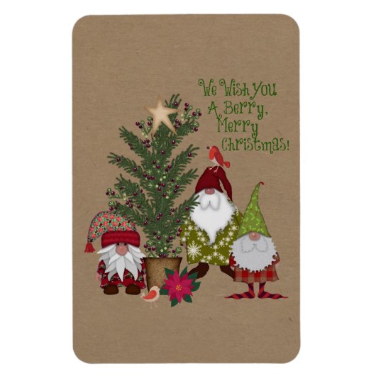 Gnome Berry Frohe Weihnachten 4 x 6 Magnet (Vertikal)