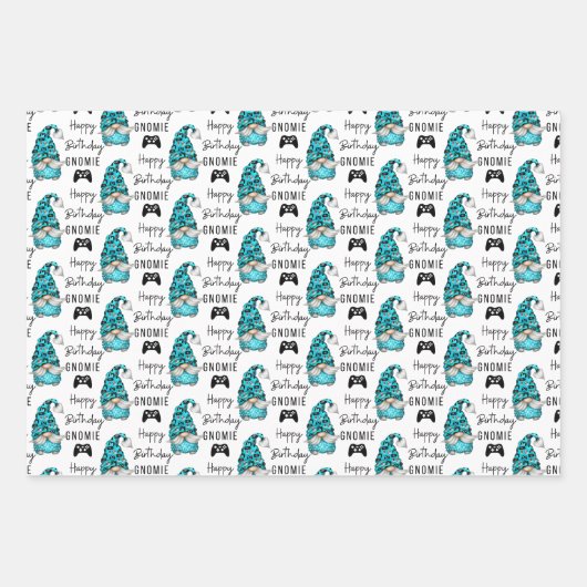 Gnome Birthday Wrapping Paper Flat Sheet Set 3 Geschenkpapier Set (Vorderseite 2)