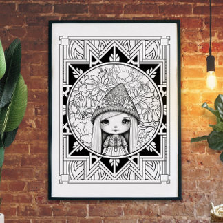 Gnome Blume Mandala Adult Coloring Poster