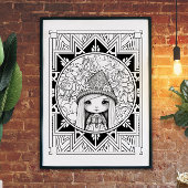 Gnome Blume Mandala Adult Coloring Poster